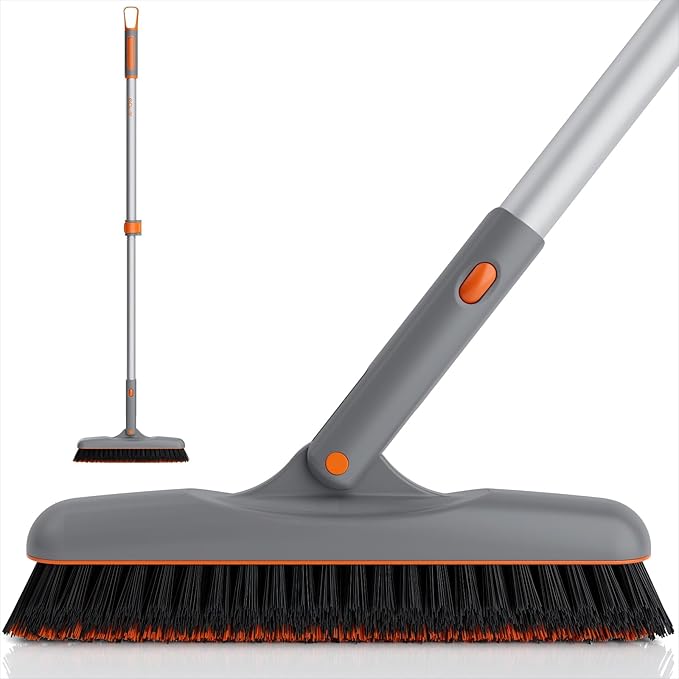 Eazer Grout Brush with Long Handle, 180°Rotation Tile Grout Cleaning Brush, V-Shape Shower Scrubber Cleaner, Stiff Bristle for Cleaning Bathroom Tile Floors - 53in