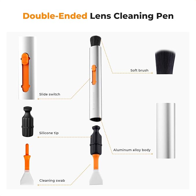 K&F Concept® Multifunctional Lens Cleaning Pen, Replaceable Pen Tip with Cleaning Brush+Carbon Tip*2+APS-C Sensor Swab*2+Full-Frame Sensor Swab*4 for Camera Filters Telescope Drone AR VR Tablet