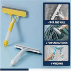 3 in 1 Window Cleaning Scraper, Window Squeegee with Spray 3 in 1 Glass Cleaner Squeegee and Scrubber with Spray for Car Home Kitchen （Yellow）