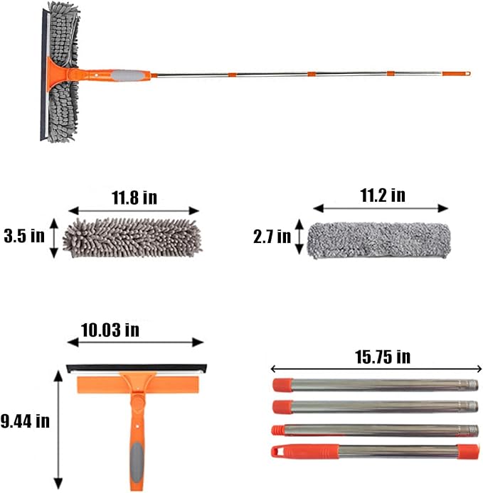 Window Cleaner Tool for Home, 3 in 1 Squeegee for Window Cleaning Kit for High Window with 1 Rotatable Head 3 Interchangeable Scrubber with Extension Pole ﻿