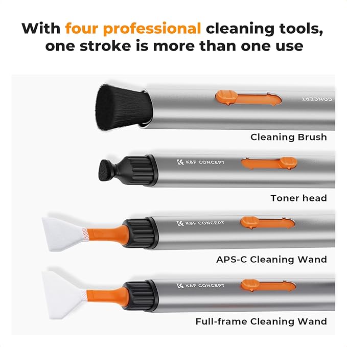 K&F Concept® Multifunctional Lens Cleaning Pen, Replaceable Pen Tip with Cleaning Brush+Carbon Tip*2+APS-C Sensor Swab*2+Full-Frame Sensor Swab*4 for Camera Filters Telescope Drone AR VR Tablet