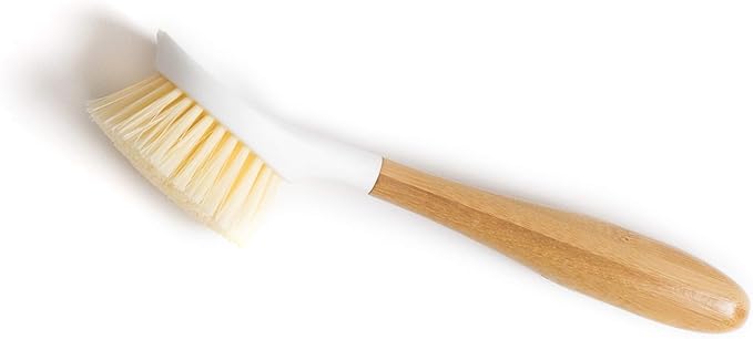 Full Circle Be Good Bamboo Handle Dish Brush – Sustainable Kitchen Cleaning with Tough Bristles - Natural Dish Scrubber & Cast Iron Cleaner - Long Handle Brush for Dishes, Pots, and Pans, White