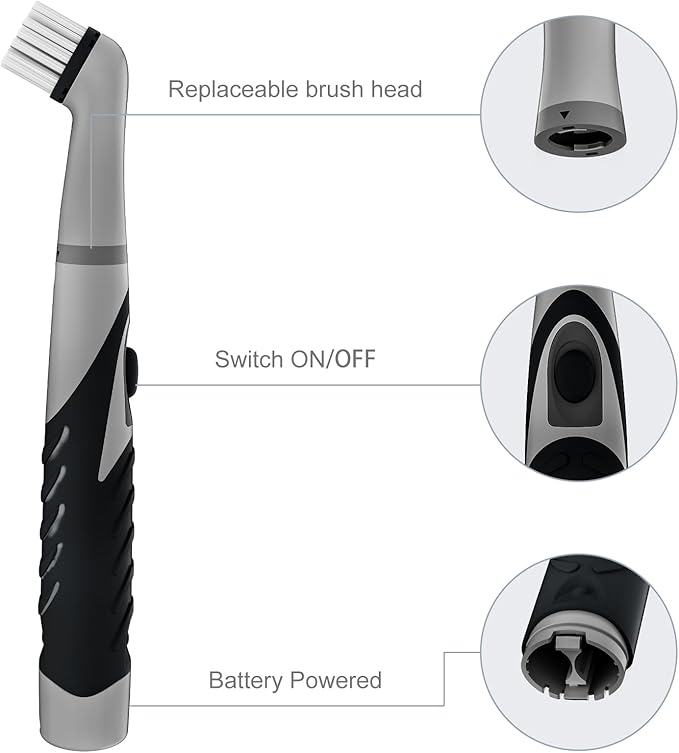 Electric Cleaning Brush with 4 in 1 Multiple Brush Heads, Indoor Household Cordless Motorized Brush for Bathroom Toilet Kitchen Tile Crevice(Black)