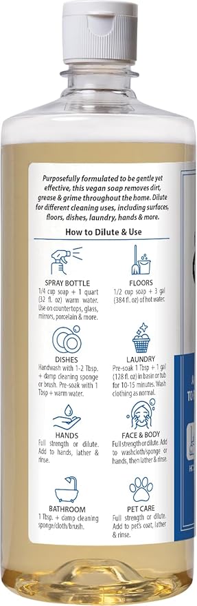HARRIS Multi-Purpose Pure Castile Soap, Made with Olive, Coconut, and Pine Tree Oil, Uses for Face, Body, Hand, Hair, Home, Dishes, and Laundry, Peppermint, 32 Fl Oz