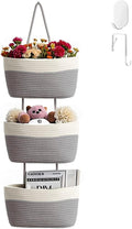 Hanging Baskets for Organizing,3-Tier Woven Cotton Wall-Mounted Storage Organizer Bag Decorative,Kitchen,Living Room,Bedroom,Nursery