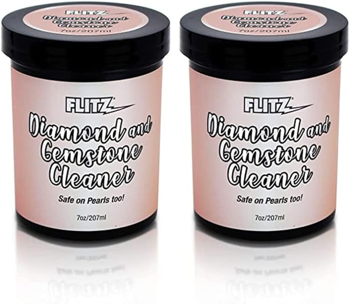 FLITZ Diamond and Gemstone Cleaner Dip Jar - 7oz USA-Made Gold & Sterling Silver Jewelry Cleaner Solution Dip Tool with Tray & Brush - Ring Cleaning Kit to Remove Dirt & Grime on Fine Jewelry