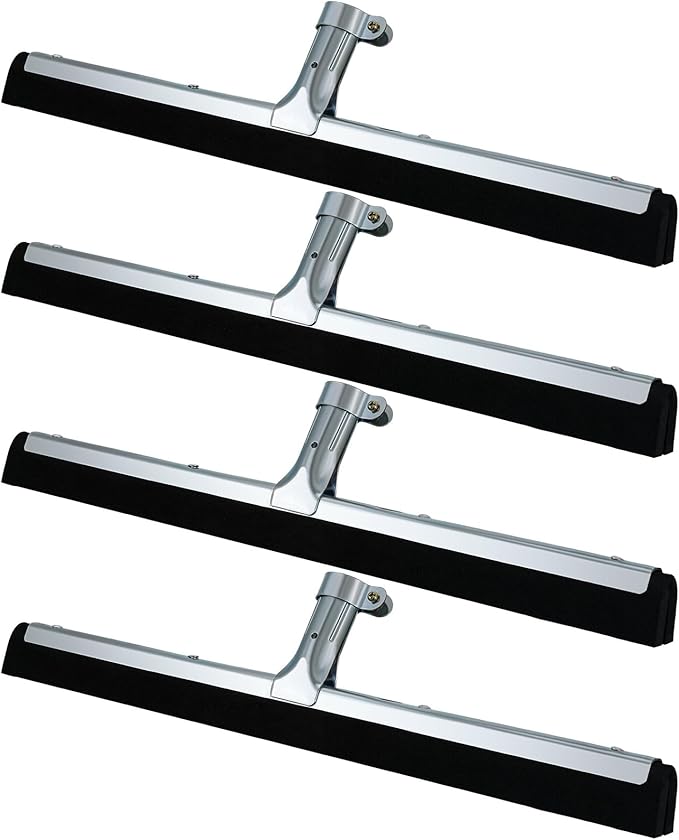 Lasnten 4pcs Double Foam Floor Squeegee for Concrete Industrial Floor Scrubber Stainless Steel Cleaning Squeegee with Rubber Heavy Duty Broom EVA Foam Blade for Garage Window Pool (18 Inch)