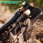 Custom Handmade Carbon Steel Viking Axe – 19” Inches Hand Forged Medieval Axe with Leather Sheath – Camping and Forest Hunting Hatchet – Gift for HIM (Full Leather)