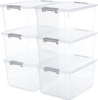 Citylife 6 Packs 32 QT Plastic Storage Bins with Lids Large Stackable Storage Containers for Organizing Clear Storage Box for Garage, Closet, Kitchen