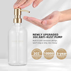 Glass Soap Dispenser - Dish Soap Dispenser for Kitchen, Hand Soap Dispenser Set, Bathroom Soap Dispenser with 304 Rust Proof Pump, Soap Dispenser for Kitchen with Tray, Clear Bottle/Gold Pump