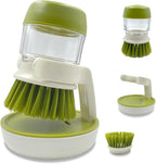 Soap Dispenser Palm Dish Brush with Storage Bracket – Drainage Base, Easy-to-Clean Kitchen Utensil Cleaner | Includes Extra Soft Bristle Brush (Green)