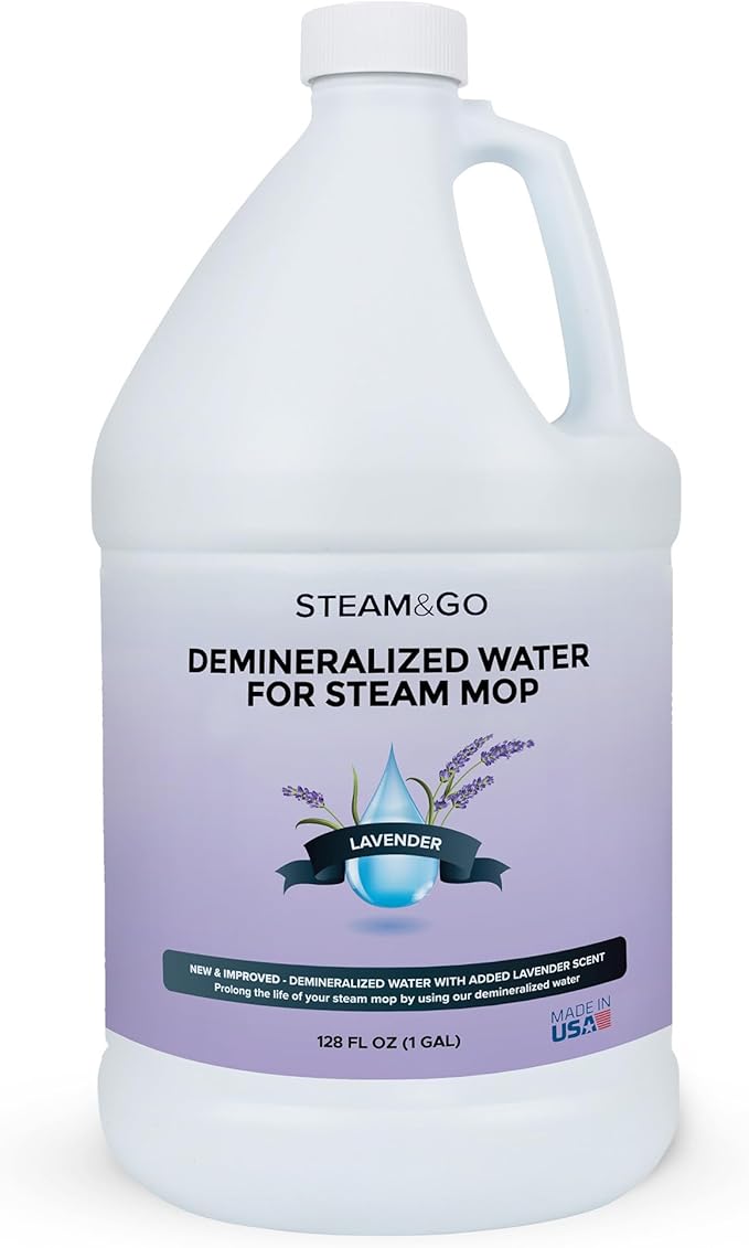 Steam & Go Demineralized Water for Steam Cleaner - PVC-Free Floor Cleaning Solution Compatible for All Steam Mops - Multi-Surface Cleaner for Home Surfaces - Lavender Scent, 128 Fl oz