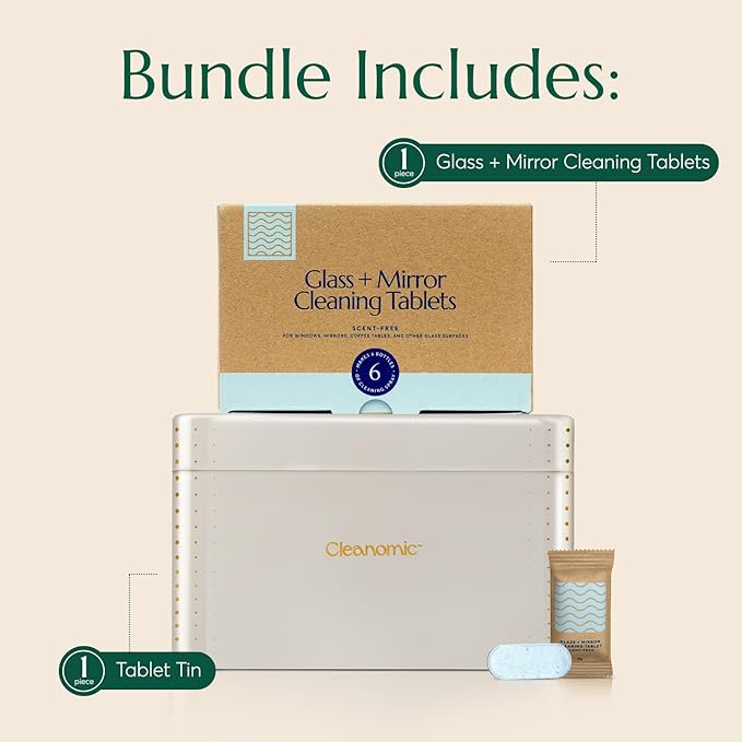 CLEANOMIC Glass and Mirror Cleaning Tablets and Tablet Tin Bundle