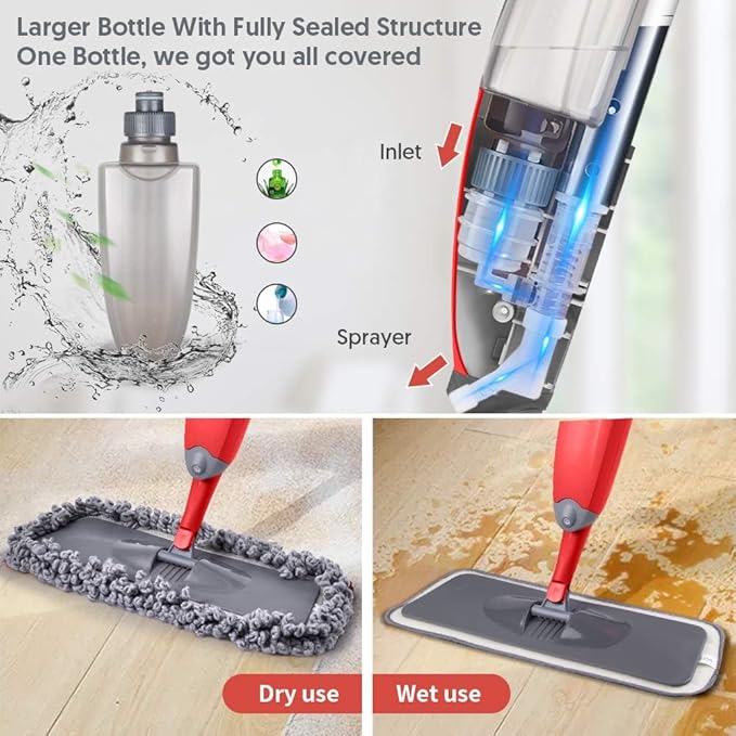 HOMTOYOU Dust Mop for Hardwood Floors: Microfiber Spray Mop for Cleaning Laminate Wood Tile Home Kitchen - 3 Washable Reusable Pads & 1Pcs 400+ML Refillable Bottle