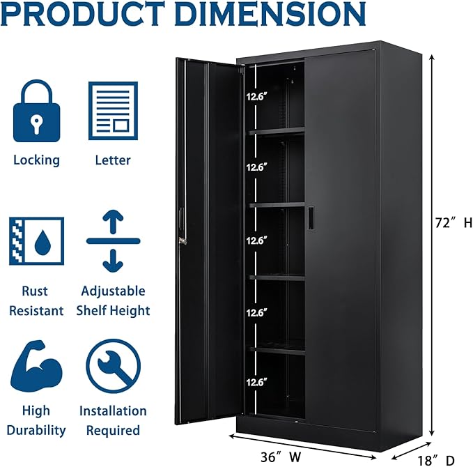 Storage Cabinet, 72 Inch Tall Metal Storage Cabinet with Doors and Shelves,Heavy Duty Metal Cabinet, Pantry Cabinets for Kitchen Storage, Garage Cabinet for Living, Dining Room