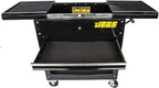 JEGS Heavy-Duty Tool Box Cart | 220 LBS Capacity | Uses Four 4” Caster Wheels | Includes 2 Keyes and 6 Drawer Liners | Black with JEGS Logo | 2 Locking Drawers | Sliding Top