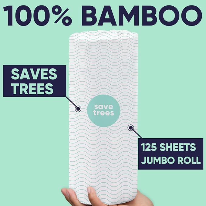 Cloud Paper Bamboo Paper Towels - 40 Rolls of Ultra Absorbent and Durable Paper Towels for Sustainable Cleaning - FSC-Certified, Plastic-Free Packaging, and Chlorine-Free Paper Towel