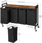 HOOBRO Laundry Sorter 4 Sections, Laundry Hamper with Wheels, 4 × 10.5 Gal (40 L), Rolling Laundry Basket, Pull-Out and Removable Oxford Fabric Bags, Rustic Brown and Black BF04XY01