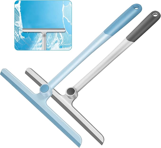 Window Squeegee, 2 Pack Shower Squeegee for Glass Doors Bathroom Mirror Windows Cars and Tile Walls, Silicone Plastic Squiggy Cleaner Tool 12 inch (Grey+Blue)