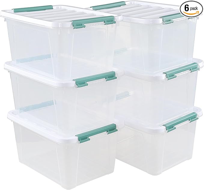 6 Pack 20 L Clear Storage Latch Box, Plastic Storage Bins with Lids