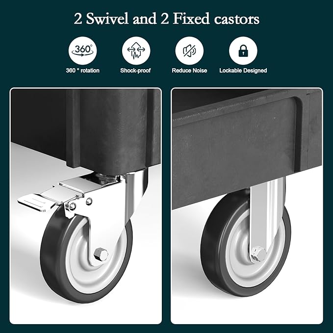Heavy Duty Cart Utility Cart, Heavy Duty Rolling Service with Wheels, 500lbs Load Capacity, Durable Plastic & Deep Shelves for Warehouse, Garage, Cleaning - Swivel Wheels Easy Maneuverability