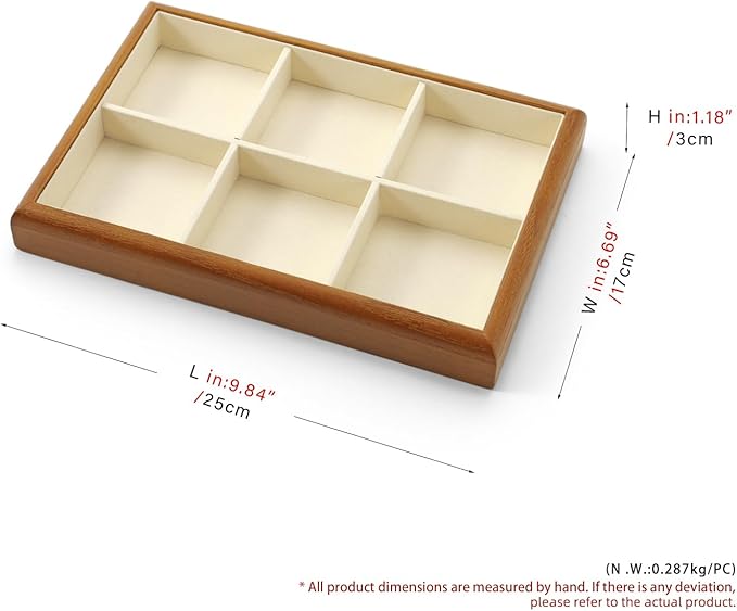 Oirlv Solid Wood 6 Grid Jewelry Organizer Tray Jewelry Drawer Organizer(Creamy-white)