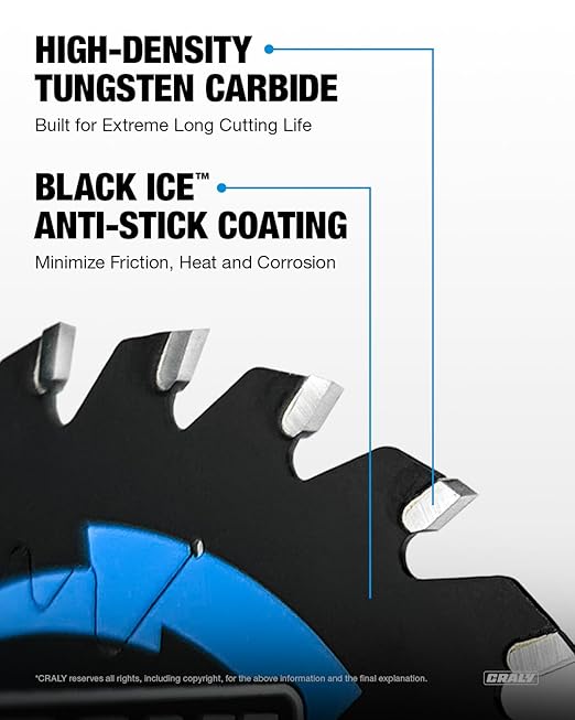 CRALY 3-3/8 Inch 24&36 Teeth Wood Cutting Framing/Fine Finish Circular Saw Blade, 15mm Arbor, Carbide Tipped, Thin Kerf, Black Ice™ Coating, for Plywood, MDF, OSB, Laminated, 2-Pack(C032436-2)