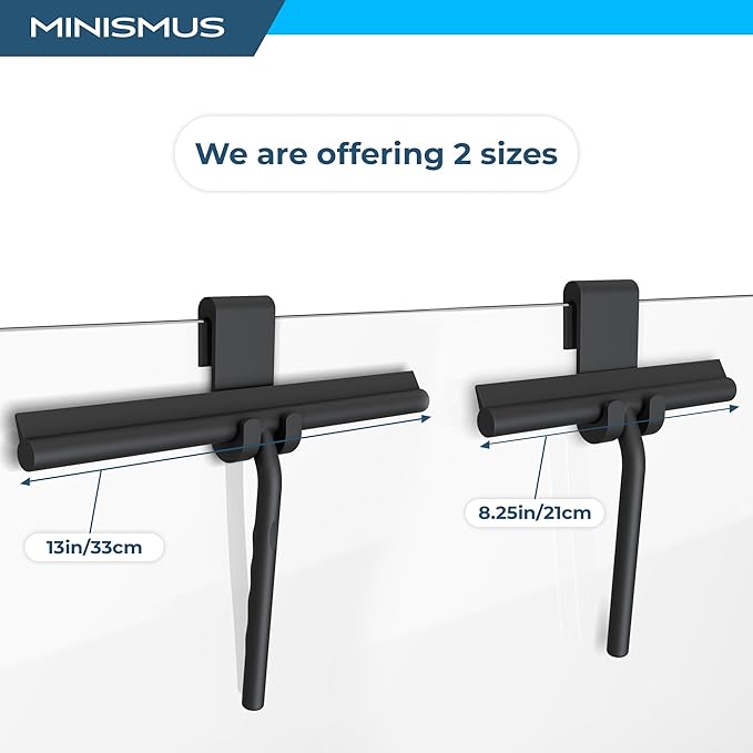 Minismus Shower Squeegee with Hook - Silicone Window Wiper - Shower Squeegee for Glass Doors - Glass Squeegee Bathroom Shower - Window Squeege (8.25 Inches, Black)