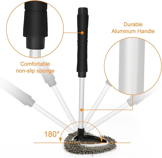JOYFUL&HOPEFUL Car Windshield Cleaner Tool,Interior Windshield Cleaning Tool with Extendable Handle,Microfiber and Chenille Car Inside Windshield Cleaner Tool Anti Fog, Streaks Free