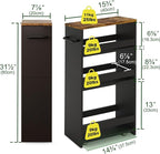 TEAMIX 4 Tier Slim Storage Cart with Handle, Slide Out Storage Rolling Utility Cart Mobile Shelving Unit Organizer Trolley for Small Spaces Kitchen Laundry Narrow Places (Black+Brown, 7-7/8'' W)