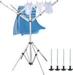 Outdoor Drying Rack with 4-arm Telescopic Aluminum Drying Rack Fixed with Ground Nails, 28 Drying Ropes, 65 Feet Large Capacity Windproof Rotating Umbrella Style Clothes Drying Rack