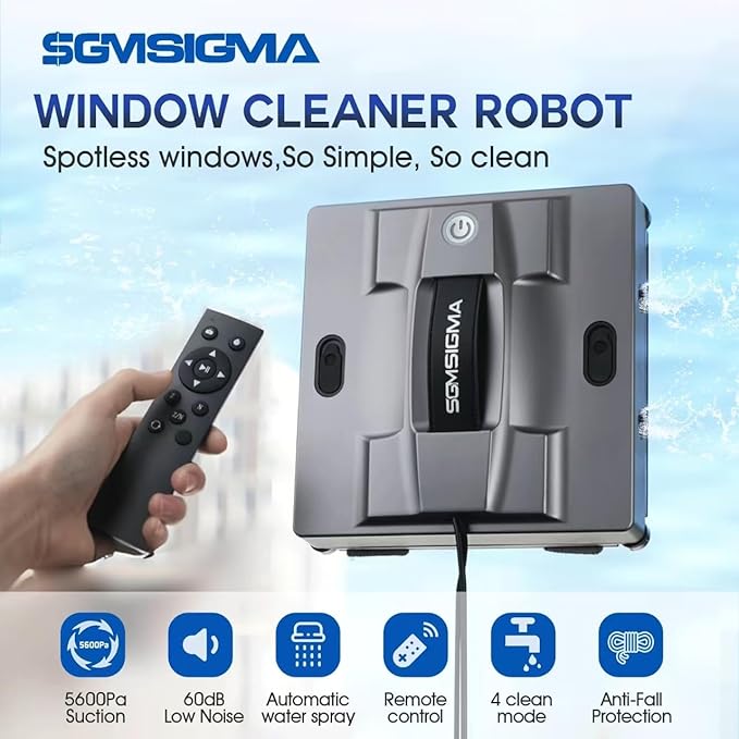 M83 Portable Smart Window Cleaning Robot, 4-Water Spray & 5600PA High Suction Power Clean, Edge Detection Sensor, Perfect for Glass, High-Rise Windows, and Tiles (Gun Grey)