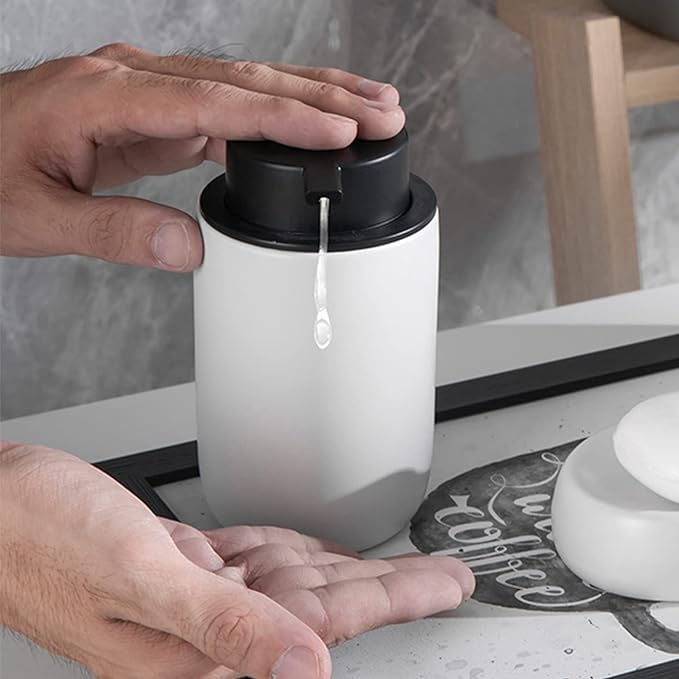 Hand Soap Dispenser for Bathroom Decro, Ceramic Liquid Pump Bottles Refillable Dish Dispenser for Kitchen Farmhouse Colleage Dorm, Matte Black 2 Pack