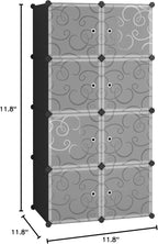 C&AHOME Cube Storage Organizer with Doors, 8-Cube Shelves, Closet Cabinet, DIY Plastic Modular Bookshelf, Storage Shelving Ideal for Bedroom, Living Room, 24.8" L × 12.4" W × 48.4" H Black UGSHS3008A