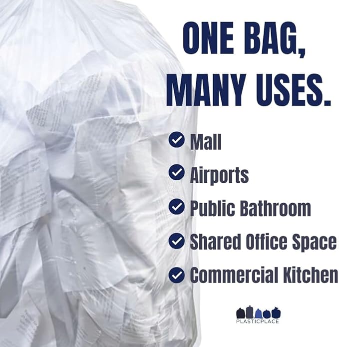 Plasticplace 33 Gallon Trash Bags │ 11 Microns │ Clear High Density Garbage Can Liners │ 33” X 40” (500Count)