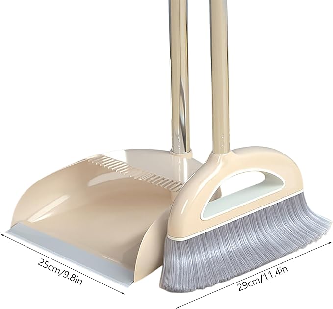 Long Handled Broom and Dustpan Set, 88cm Indoor Broom with Dustpan Combo Set, Durable & Versatile, Long Handle with Upright Stand for Home, Office, School Accessory for Kitchen, Dorms, Bathroom