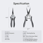 6.5" Ultra Sharp Pruning Shears, 2-Pack Garden Scissors with Stainless Steel Blades, Ergonomic Grip, Rust Resistant, Safety Lock, Trimming Scissors for Plants (1pc Straight & 1pc Curved)