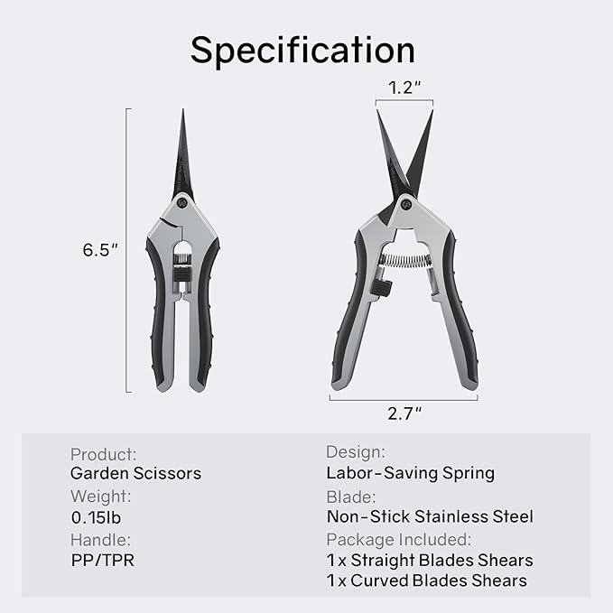 6.5" Ultra Sharp Pruning Shears, 2-Pack Garden Scissors with Stainless Steel Blades, Ergonomic Grip, Rust Resistant, Safety Lock, Trimming Scissors for Plants (1pc Straight & 1pc Curved)