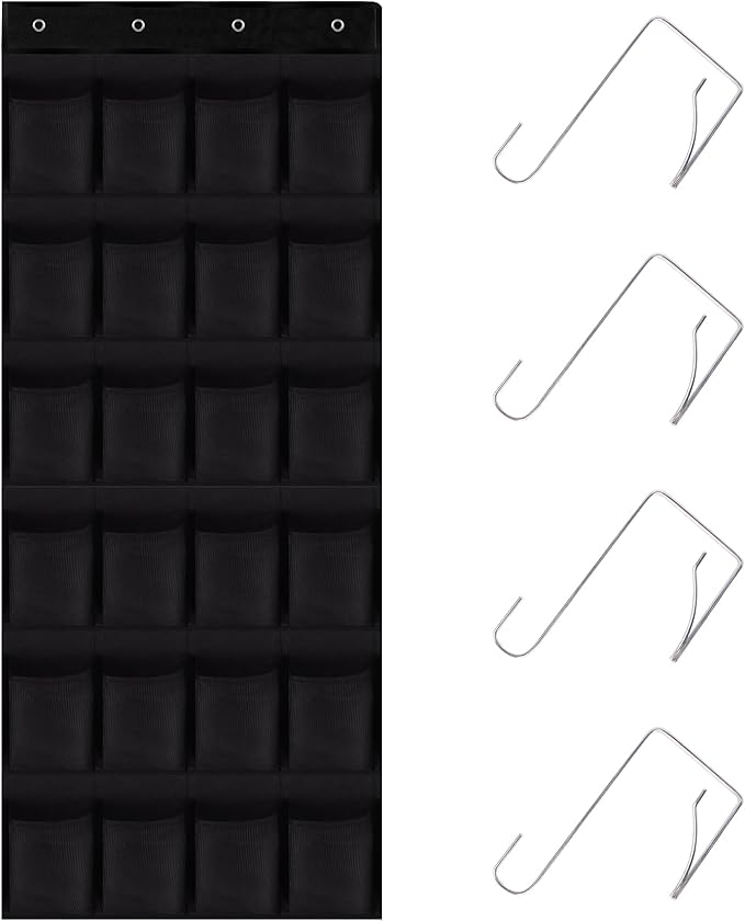 Over the Door Shoe Organizer, 24 Large Breathable Mesh Pockets, Hanging Storage Holder, Hanging Shoe Organizer(Black)