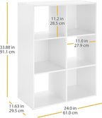 Whitmor 6 Cube Bookcase, 3 Tier Stackable MDF Bookself, Open Storage Display Organizer, Storage Cabinet for Living Room, Bedroom, Home, Office, 23.7" L x 11.7" W x 35.2" H, White