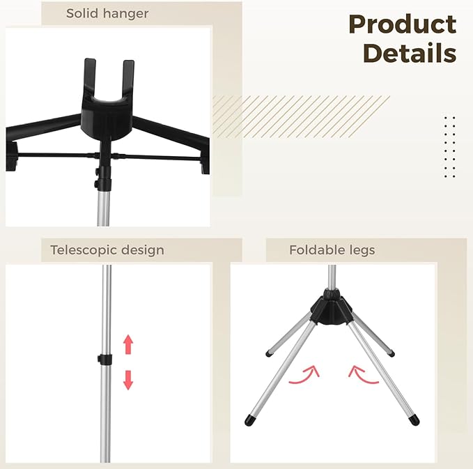Foldable Garment & Clothes Drying Rack, Foldable Clothes Stand with Adjustable Height, Handheld Hanging Hanger Stand, 4-Leg Clothes Steam Ironing Machine Accessories Bracket