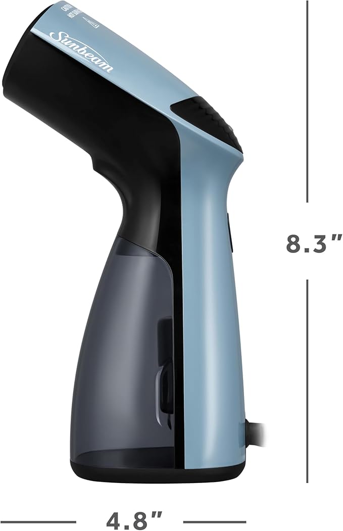 Sunbeam 1000W Compact Handheld Steamer for Clothes, Portable, Travel Steamer, Non-Stick Head, 30s Heat Up, 8 Minutes Continuous Steam, 110ml Water Tank, Bristle Brush, Storage Bag, Blue/Black