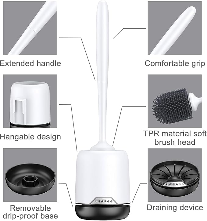 Lefree Toilet Brush Set with Ventilated Holder - 3 Packs, Silicone Toilet Bowl Brush - Floor Standing & Wall Mounted Scrubber