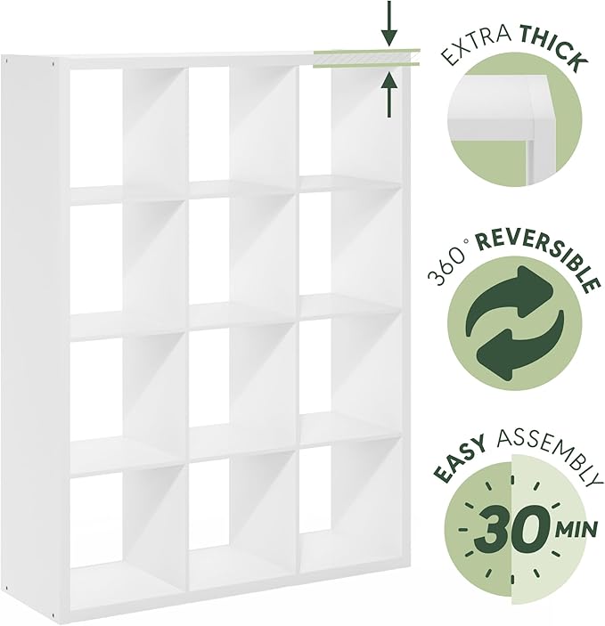 Furinno Cubicle Open Back Decorative Cube Storage Organizer, 12-Cube, White