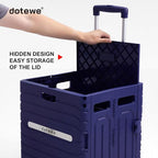 Folding Utility Cart Portable Rolling Crate Handcart Foldable Shopping Trolley Collapsible, with Lid, on Wheels, for Grocery, Garden, Office, Storage, Teacher, Tool (Purple)