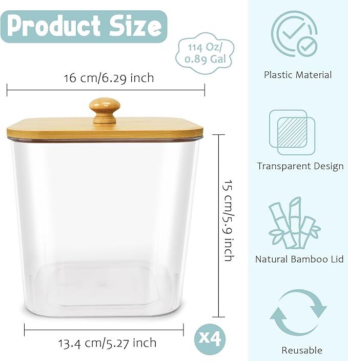4 Pack Laundry Pods Containers & Plastic Powder Detergent Holder Set, Laundry Room Organization and Storage, Clear Organizer Jars with Lids, Scoops & Labels for Scent Beads, Dryer Balls, Lint