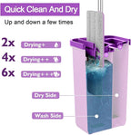 Mop and Bucket with Wringer Set, Hands Free Flat Floor Mop and Bucket, 3 Washable Microfiber Pads Included, Wet and Dry Use, Home Floor Cleaning System for All Floor Types and Windows, Purple