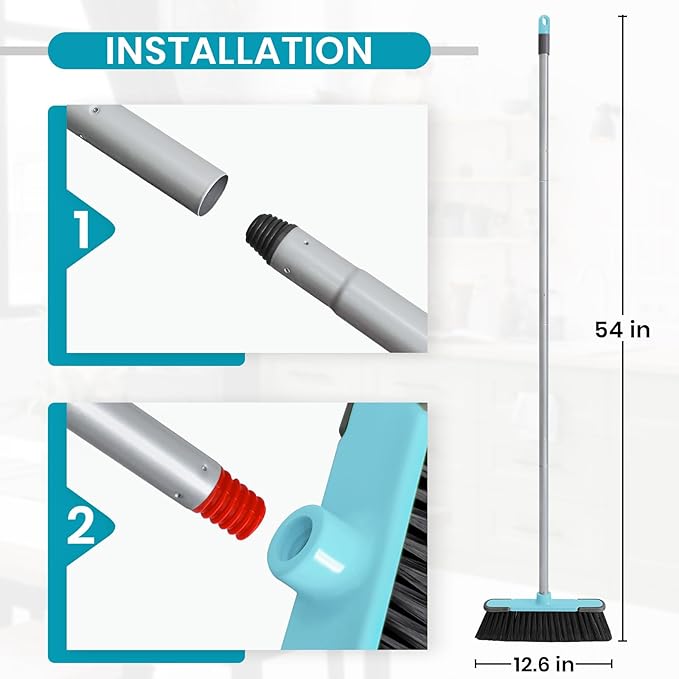Blue Indoor Broom 54" Long Handle House Broom for Floor Cleaning Sweeping Broom for Kitchen, Garage, Lobby, Patio and Garden
