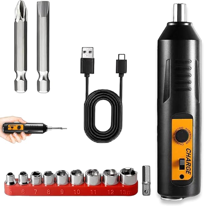 Electric Screwdriver, Mini Portable Automatic Home Repair Tool Kit with Led Light, USB Rechargeable Cordless Magnetic Screwdriver (01)