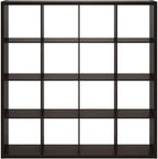 Furinno Cubicle Open Back Decorative Cube Storage Organizer, 16-Cube, Black Dark Oak